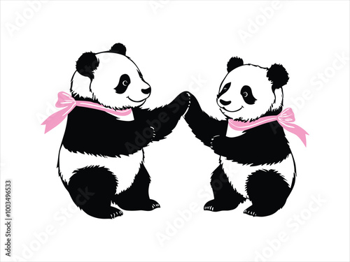 Pandas with Pink Ribbons - Breast Cancer Awareness Art for Seasonal and Niche Audiences.