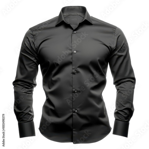 A sleek black shirt, neatly arranged, stands out against a crisp white backdrop for a classy look.