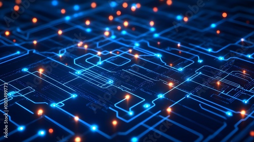 Abstract Blue and Orange Circuit Board Background