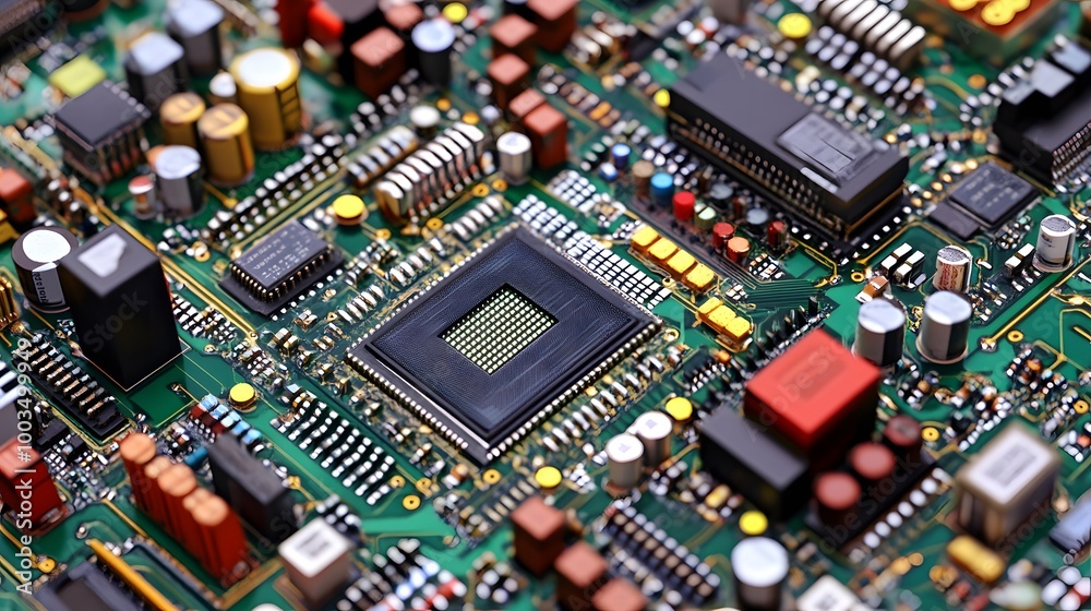 Electronic Circuit Board Close up with Microchip
