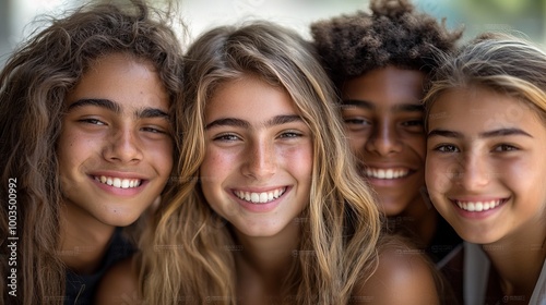 Group of diverse young people smiling together, positive and united