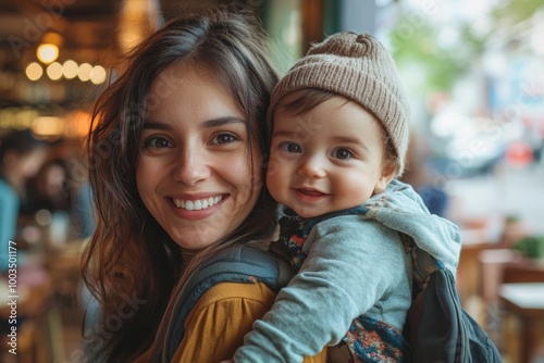 New mom friends going to restaurant with babies. Spending free time during maternity leave together in city, Generative AI