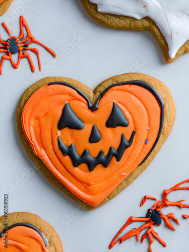 Halloween heart cookie Generrative AI photo