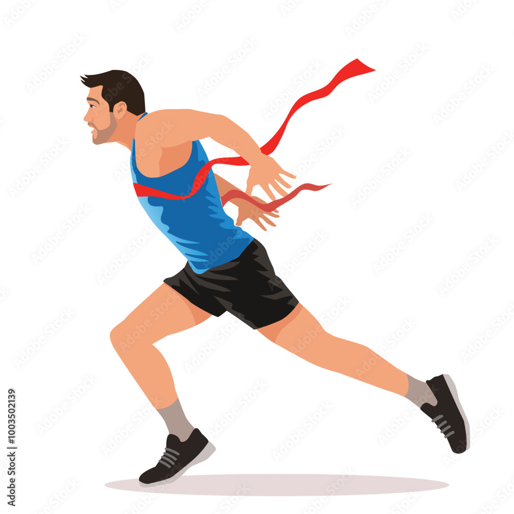 man running a race on the finish line isolated on white background man running a race on the finish line isolated on white background