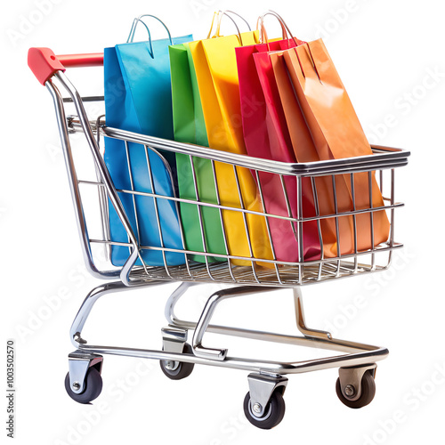 Shopping cart with bags on transparent background photo