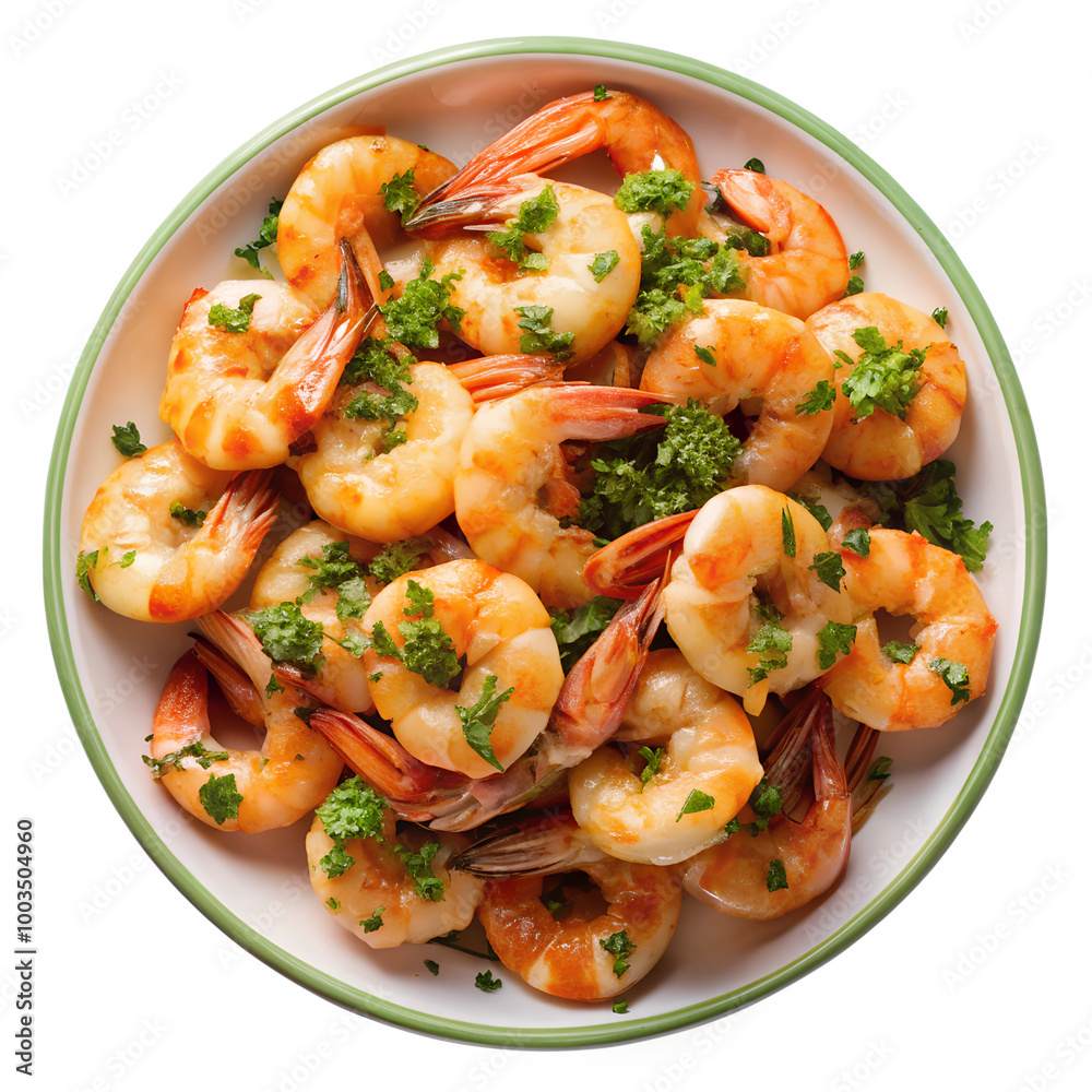 Shrimps with salad isolated on a transparent background Shrimps with salad isolated on a transparent background