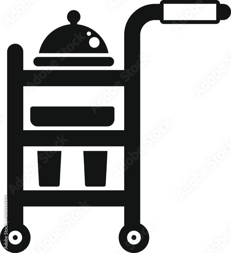 Simple vector of a room service cart holding a food serving tray and a covered dish