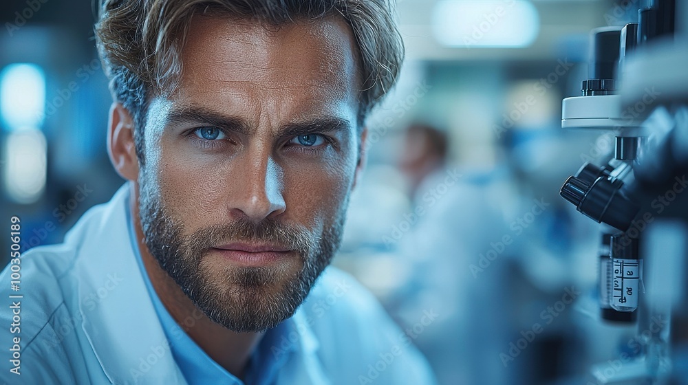 Obraz premium Intense researcher examining samples in a laboratory focused on innovative scientific discoveries