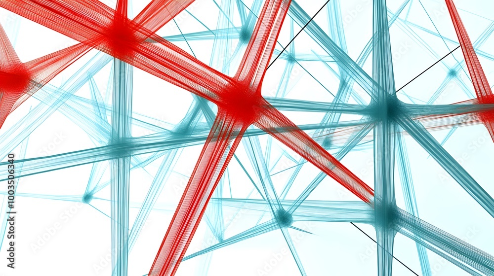Obraz premium Abstract Network Structure with Red and Blue Lines
