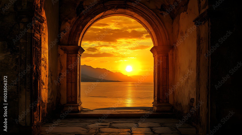 Fototapeta premium Sunset Framed by Architectural Arches