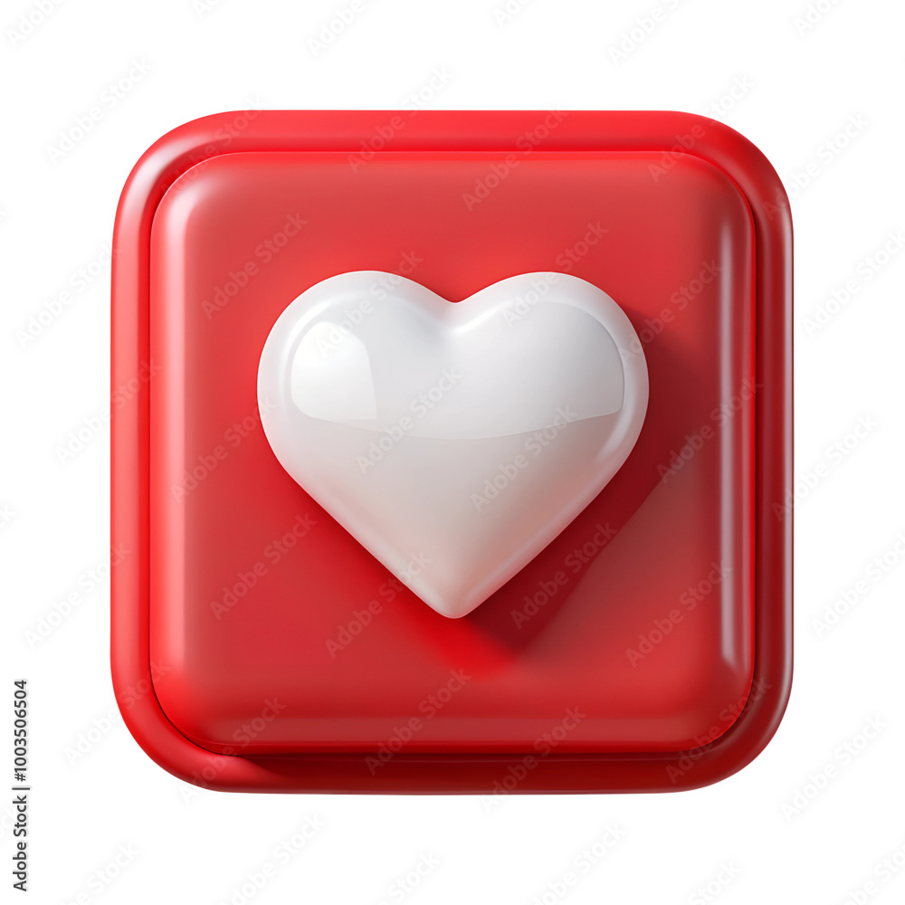 White heart in red square message bubble box 3d icon on transparent background White heart in red square message bubble box 3d icon on transparent background