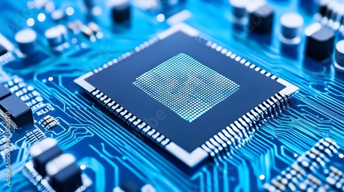 Closeup of a Microchip on a Circuit Board