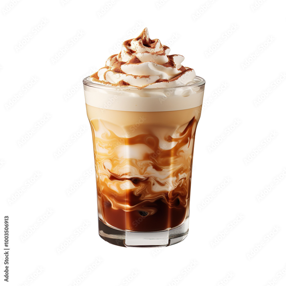 a coffee drink with whipped cream isolated on transparent background