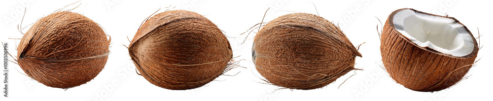 Coconut shells displayed on a white isolated background. Coconut shells displayed on a white isolated background.