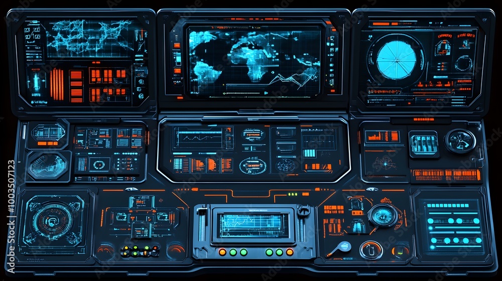 Futuristic Sci Fi Interface with Blue and Red Neon Lights Futuristic Sci Fi Interface with Blue and Red Neon Lights