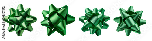 Collection of green gift bows, isolated on a white background. photo