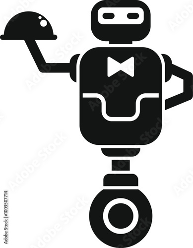 Robot waiter serving food under a cloche, a symbol of innovation in the food service industry