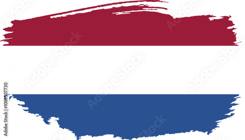 Hand drawn brush stroke flag of Netherlands illustration on white background