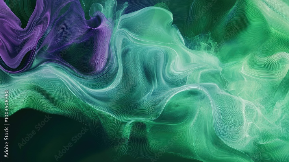 Fototapeta premium Green and violet streaks in fluid motion, abstractly visualizing Julia's role in seamless data analysis