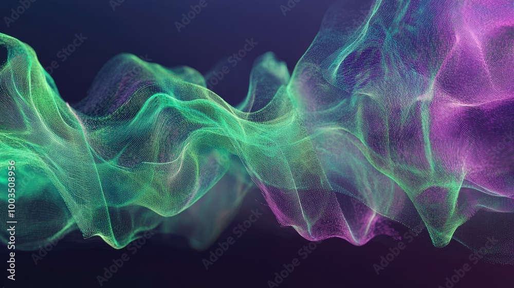 Fototapeta premium Green and violet streams of data represented through abstract forms, showcasing Julia's analytical prowess