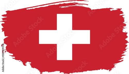 Hand drawn brush stroke flag of Switzerland illustration on white background