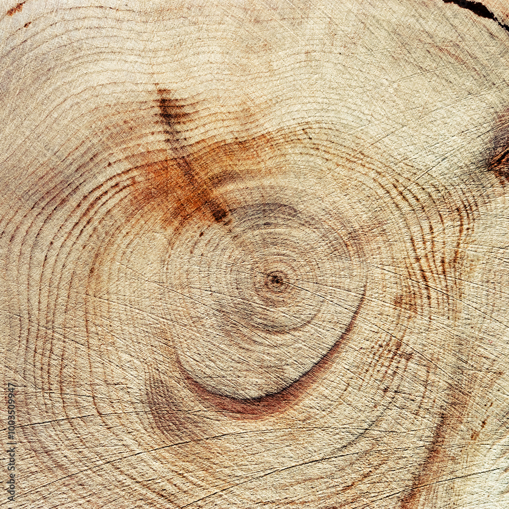 Naklejka premium Wood pattern, detailed view of wooden surface with natural tree rings of juniper, grain and line patterns, organic textures in earthy tones. Perfect for nature, woodworking, or organic design