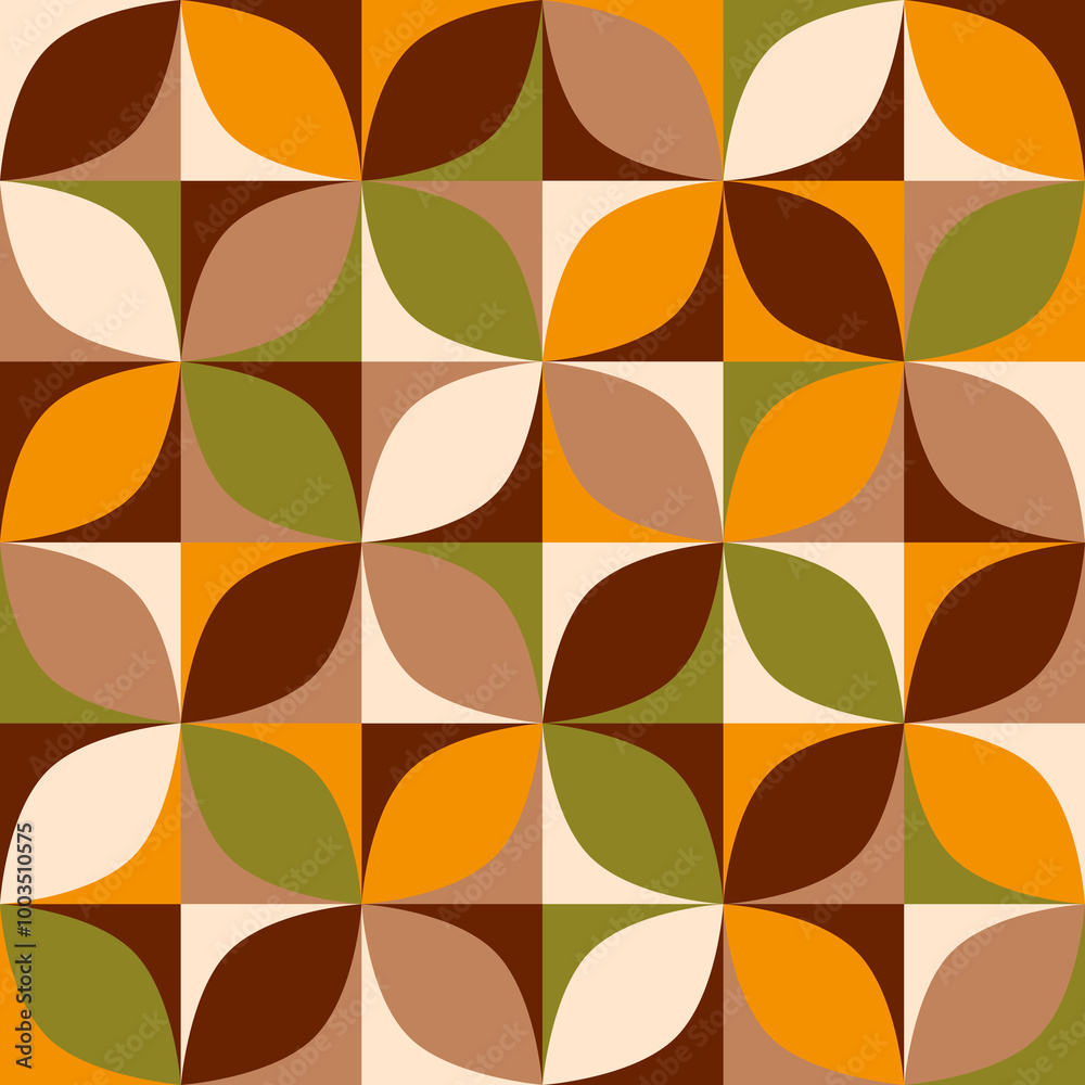 Retro circles midcentury brown moss Raster Pattern. Retro 70s geometrics checker in autumn colors, moss green, mustard orange, deep brown, cream. Retro circles midcentury brown moss Raster Pattern. Retro 70s geometrics checker in autumn colors, moss green, mustard orange, deep brown, cream.
