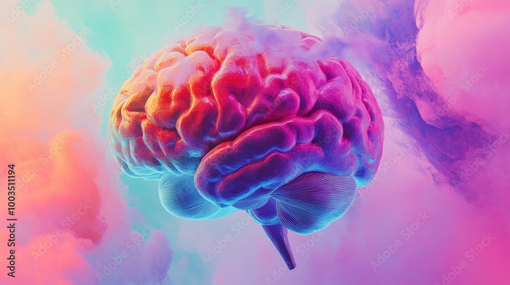 Obraz premium Human brain with abstract calm colors, symbolizing mental health care and World Mental Health Day awareness