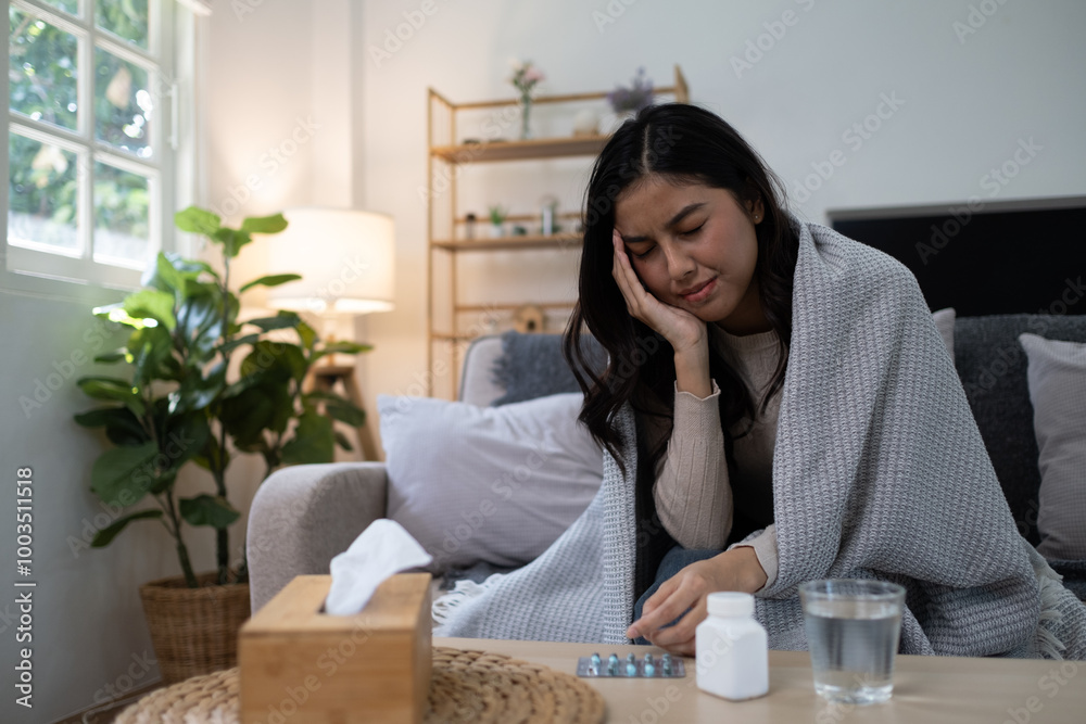 Female sick headache pain suffer from sick disease, nose tissue sick unwell un healthy. Female sick headache pain suffer from sick disease, nose tissue sick unwell un healthy.