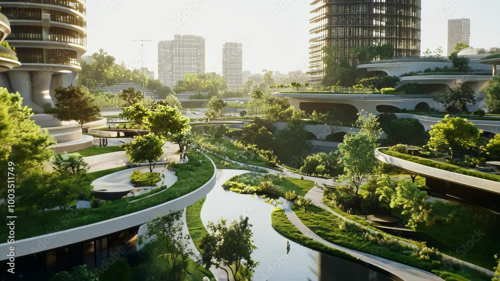 Futuristic City with Green Spaces