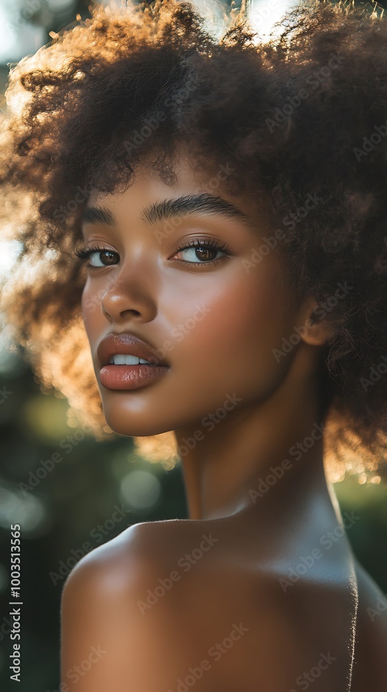 Portrait of a Woman with Curly Hair, Looking Over Her Shoulder, Illustration Portrait of a Woman with Curly Hair, Looking Over Her Shoulder, Illustration