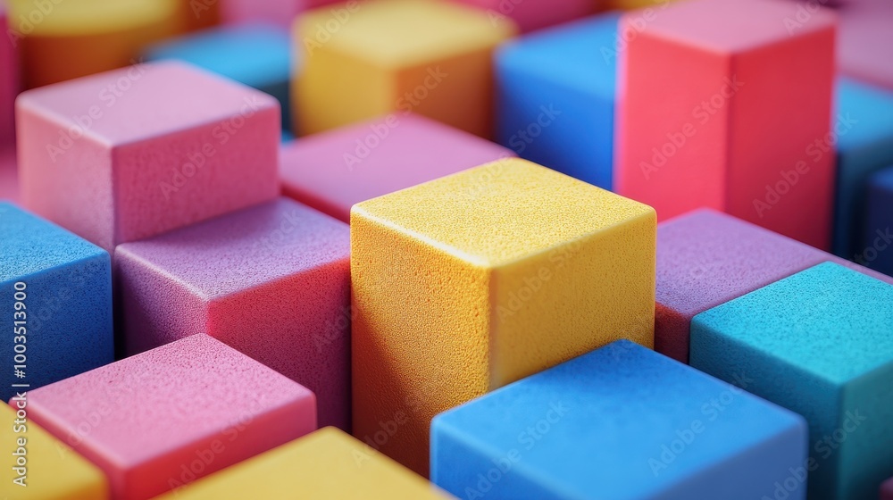 Colorful 3D Geometric Blocks in Abstract Arrangement with Soft Lighting and Vibrant Colors Colorful 3D Geometric Blocks in Abstract Arrangement with Soft Lighting and Vibrant Colors