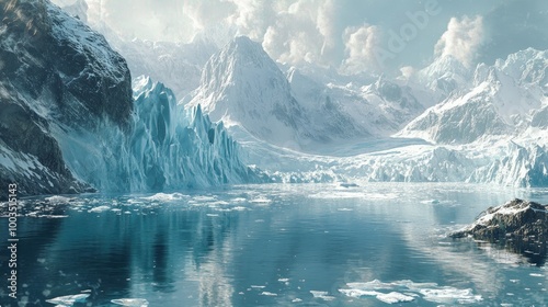 Wallpaper Mural Majestic glaciers towering over a serene bay, with icy blue water reflecting the surrounding ice formations. Torontodigital.ca