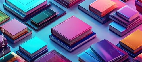 A close-up shot of colorful books stacked in a geometric pattern.