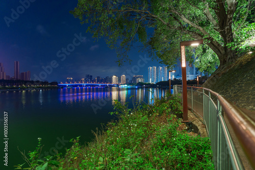 Night lighting of high-rise buildings in riverside cities