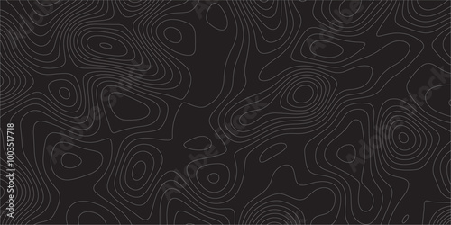 Abstract white on black background Topographic line map pattern. Contour elevation topographic and textured Background Modern design with black background with topographic wavy patted. 