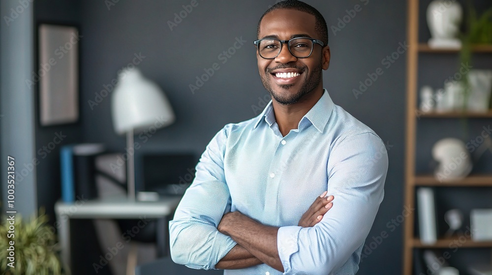Confident Man in Modern Office Setting Confident Man in Modern Office Setting