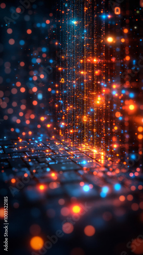 Wallpaper Mural Abstract digital data stream, glowing with orange and blue lights. Torontodigital.ca