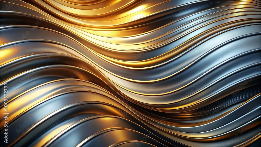 Abstract, smooth metallic lines in silver and gold create a fluid background, ideal for contemporary design projects, Abstract, smooth metallic lines in silver and gold create a fluid background, ideal for contemporary design projects,