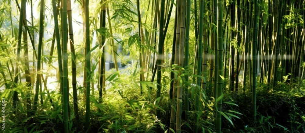Obraz premium Bamboo Forest with Sunlight Filtering Through