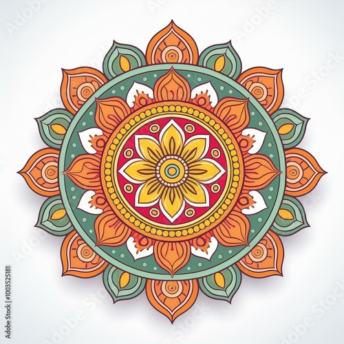 Mandala art design also called rangoli, decorative elements on white background