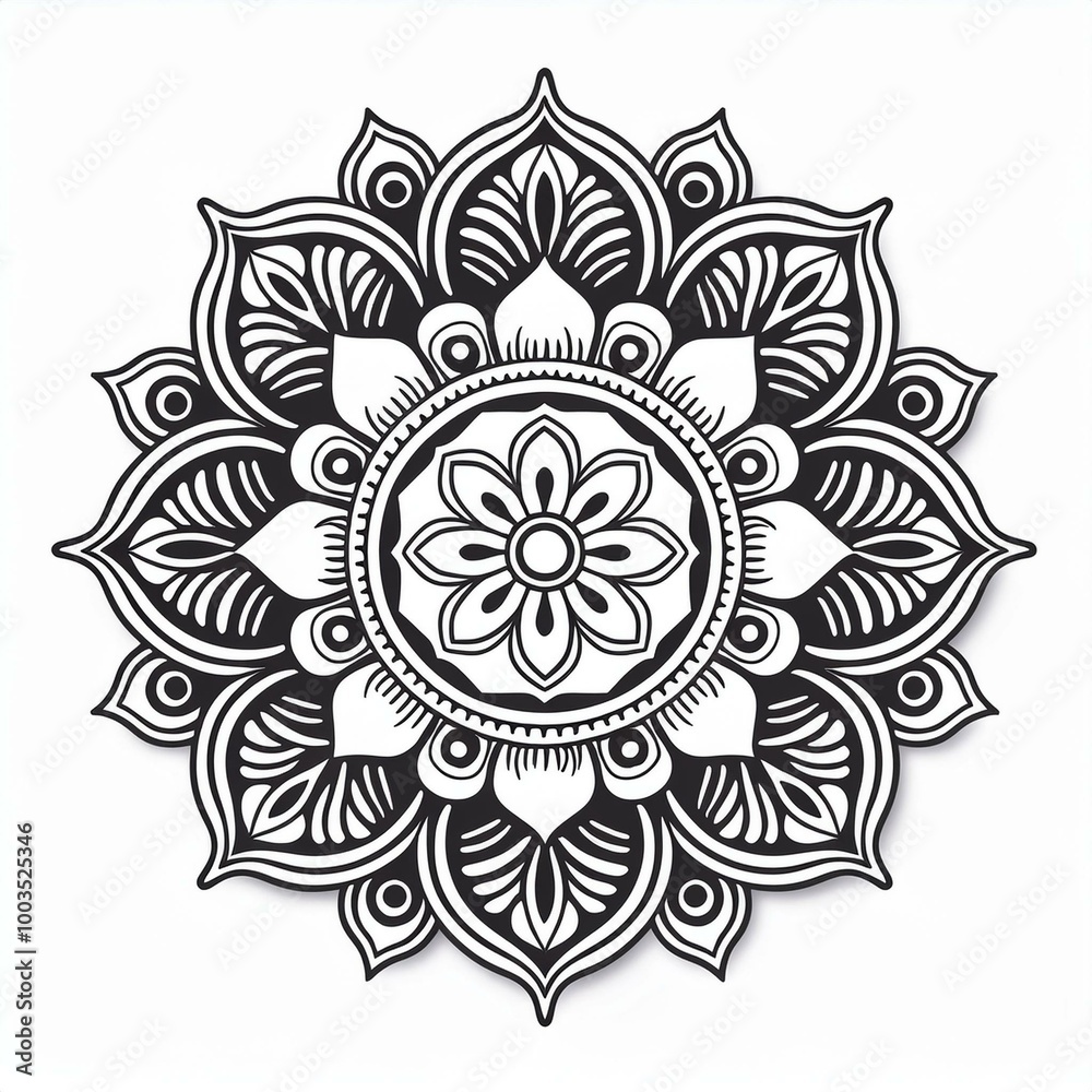 Mandala art design also called rangoli, decorative elements on white background Mandala art design also called rangoli, decorative elements on white background