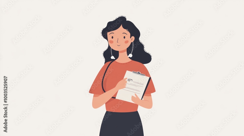 A woman holding a clipboard, appearing engaged and thoughtful. A woman holding a clipboard, appearing engaged and thoughtful.