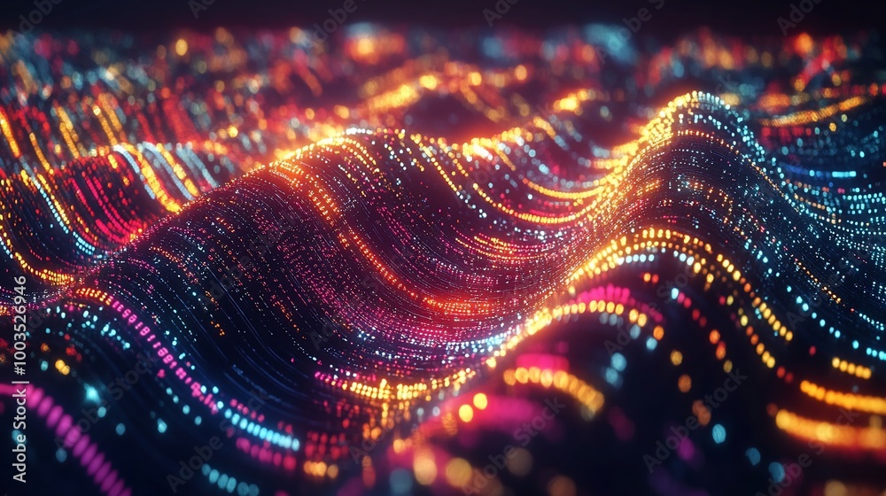 Abstract digital wave of glowing particles. Abstract digital wave of glowing particles.