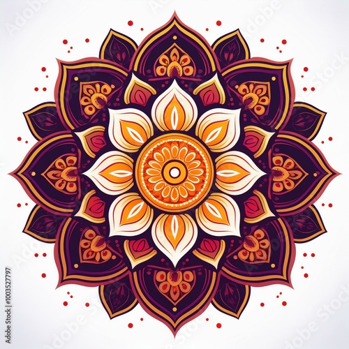Mandala art design also called rangoli, decorative elements on white background