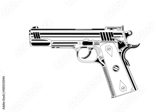 Hand Gun pistol vector line art