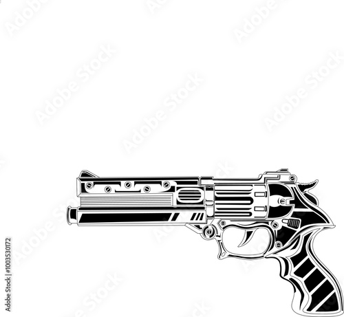 Pistol Revolver Line art