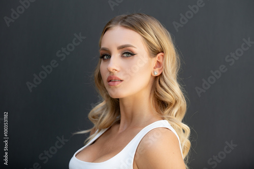 Portrait of beautiful young woman. Sensual beauty female model face close up. Natural beauty woman. photo