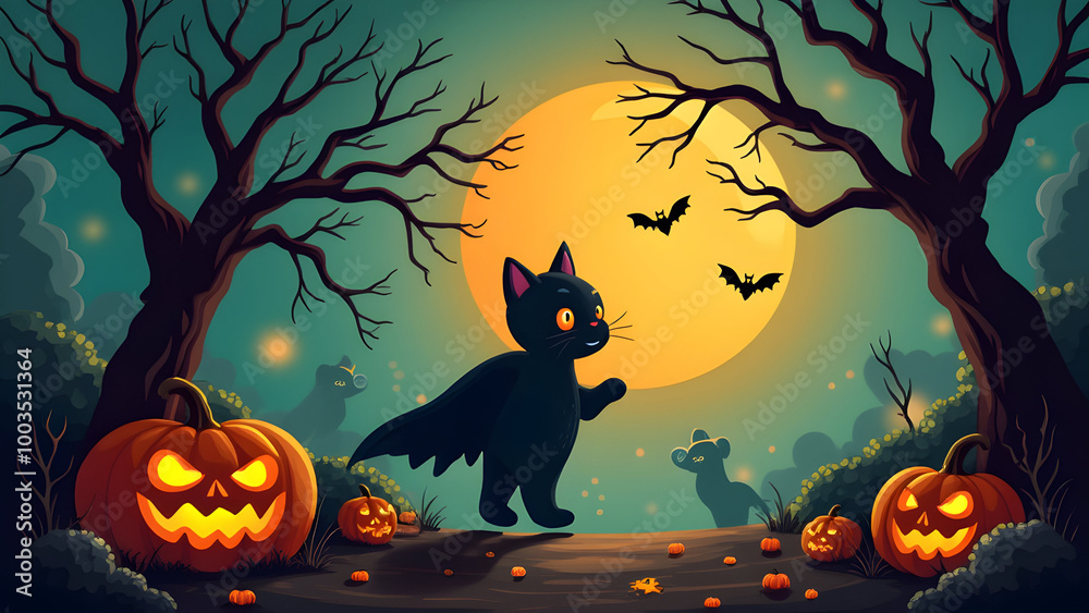 Halloween Night with Cat Halloween Night with Cat