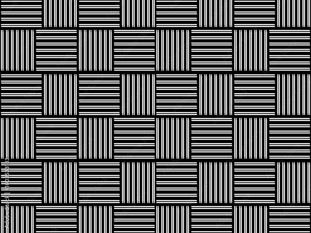 Seamless vector abstract geometric pattern. Woven textile fabric with black and white crossed straight lines. Background texture in a diagonal arrangement. Black and White Hypnotic Background. Seamless vector abstract geometric pattern. Woven textile fabric with black and white crossed straight lines. Background texture in a diagonal arrangement. Black and White Hypnotic Background.